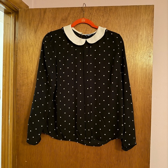 CeCe Tops - CeCe Black Polka Dot Blouse with White Peter Pan Collar